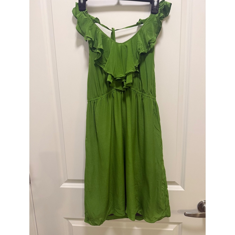 MM Couture by Miss Me Green Ruffle Neck Open Back Mini Dress Size M NEW
